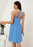 A-line One-Shoulder Sleeveless Chiffon Knee-Length Bridesmaid Dresses With Pleated Daphne STIP0025612