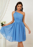 A-line One-Shoulder Sleeveless Chiffon Knee-Length Bridesmaid Dresses With Pleated Daphne STIP0025612