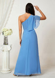 A-line One-Shoulder Sleeveless Chiffon Long/Floor-Length Bridesmaid Dresses With Pleated Split Denisse STIP0025613