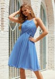 Empire A-line Halter Chiffon Short/Mini Bridesmaid Dresses With Pleated Sanaa STIP0025615