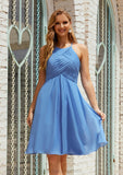 Empire A-line Halter Chiffon Short/Mini Bridesmaid Dresses With Pleated Sanaa STIP0025615