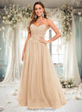 Kamila Ball-Gown/Princess V-Neck Floor-Length Tulle Prom Dresses With Sequins Appliques Lace STIP0025837