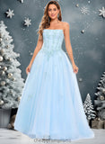 Jaiden Ball-Gown/Princess Straight Sweep Train Tulle Prom Dresses With Sequins Appliques Lace STIP0025864