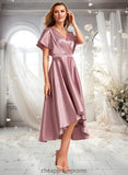 Macy A-line V-Neck Asymmetrical Stretch Satin Bridesmaid Dress STIP0025752