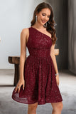 Denisse A-line One Shoulder Short/Mini Sequin Homecoming Dress With Sequins STIP0020485