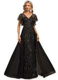 Aurora Sheath/Column V-Neck Illusion Floor-Length Chiffon Lace Sequin Evening Dress STIP0020912