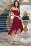 Alanna A-line Off the Shoulder Asymmetrical Chiffon Homecoming Dress With Beading STIP0020582