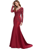 Ivy Trumpet/Mermaid V-Neck Sweep Train Lace Satin Prom Dresses With Sequins STIP0020931