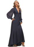 Ashtyn A-line V-Neck Asymmetrical Chiffon Evening Dress With Ruffle STIP0020876