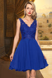 Jordan A-line V-Neck Knee-Length Chiffon Lace Homecoming Dress STIP0020589