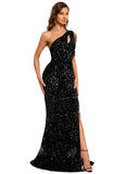 Kristen Sheath/Column One Shoulder Floor-Length Sequin Prom Dresses With Sequins STIP0020828