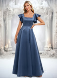 Kayla A-line Square Floor-Length Satin Bridesmaid Dress With Ruffle STIP0025774