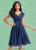 Shaylee A-line V-Neck Knee-Length Chiffon Homecoming Dress With Ruffle STIP0025684