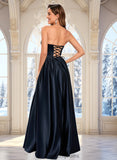 Bethany Ball-Gown/Princess V-Neck Floor-Length Satin Prom Dresses STIP0025840