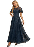 Addyson A-line Scoop Illusion Ankle-Length Lace Evening Dress With Sequins STIP0020798