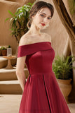 Lily A-line Off the Shoulder Asymmetrical Satin Homecoming Dress STIP0020532