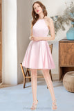 Cindy A-line Scoop Short/Mini Satin Homecoming Dress STIP0020590