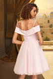 Jordan A-line Off the Shoulder V-Neck Short/Mini Tulle Stretch Crepe Homecoming Dress STIP0020526