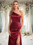 Eleanor A-line One Shoulder Floor-Length Stretch Satin Bridesmaid Dress With Bow STIP0025758