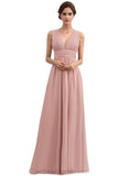 Carissa A-line V-Neck Floor-Length Chiffon Evening Dress With Pleated STIP0020827