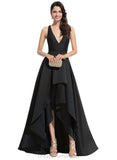 Anna A-line V-Neck Asymmetrical Satin Evening Dress STIP0020855