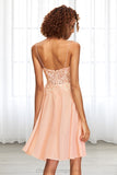 Deborah A-line V-Neck Knee-Length Chiffon Lace Homecoming Dress STIP0020527