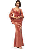 Olive Sheath/Column V-Neck Floor-Length Velvet Evening Dress With Pleated STIP0020888