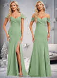 Aliyah Trumpet/Mermaid Off the Shoulder V-Neck Floor-Length Chiffon Bridesmaid Dress STIP0025810