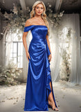 Izabella Trumpet/Mermaid Off the Shoulder Floor-Length Stretch Satin Bridesmaid Dress With Ruffle STIP0025800