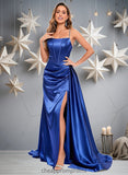 Maeve Trumpet/Mermaid Straight Sweep Train Stretch Satin Prom Dresses With Rhinestone STIP0025861