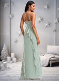 Kylie A-line Square Floor-Length Chiffon Bridesmaid Dress With Ruffle STIP0025735