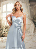 Jacey A-line V-Neck Floor-Length Stretch Satin Bridesmaid Dress STIP0025795