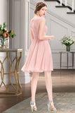 Marilyn A-line Scoop Knee-Length Chiffon Tulle Homecoming Dress With Beading Ruffle STIP0020594