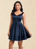 Kaya A-line V-Neck Short Satin Homecoming Dress STIP0025691