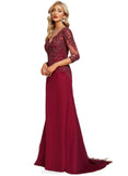 Dayanara Trumpet/Mermaid V-Neck Sweep Train Chiffon Lace Evening Dress With Sequins STIP0020849