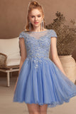 Harper A-line Scoop Short/Mini Tulle Homecoming Dress With Beading Appliques Lace STIP0020547