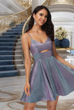 Claire A-line V-Neck Short/Mini Satin Homecoming Dress STIP0020492