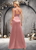 Shyann A-line One Shoulder Floor-Length Stretch Satin Bridesmaid Dress With Ruffle STIP0025768