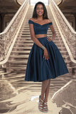 Journey A-line Off the Shoulder Sweetheart Knee-Length Satin Homecoming Dress STIP0020593