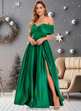 Cheyanne Ball-Gown/Princess Off the Shoulder Floor-Length Satin Prom Dresses STIP0025871