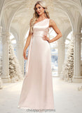 Kylie A-line One Shoulder Floor-Length Stretch Satin Bridesmaid Dress With Ruffle STIP0025818