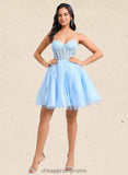 Rosemary Ball-Gown/Princess Sweetheart Short Lace Tulle Homecoming Dress With Ruffle STIP0025707