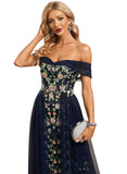 Aubrey Sheath/Column Off the Shoulder Floor-Length Lace Tulle Evening Dress STIP0020945