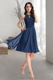 Brooklyn A-line Scoop Knee-Length Chiffon Lace Homecoming Dress With Beading STIP0020515