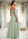 Penny A-line Cowl Floor-Length Chiffon Bridesmaid Dress With Bow STIP0025738