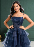 Lyla Ball-Gown/Princess Straight Asymmetrical Organza Homecoming Dress With Sequins Appliques Lace STIP0025652