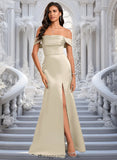 Toni Trumpet/Mermaid Off the Shoulder Square Floor-Length Satin Prom Dresses With Ruffle STIP0025883