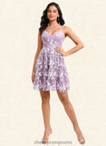 Tori A-line V-Neck Short Lace Homecoming Dress With Embroidered STIP0025697