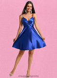 Alula A-line V-Neck Short Stretch Satin Homecoming Dress With Pleated STIP0025705