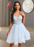 Bianca Ball-Gown/Princess Scoop Short Tulle Homecoming Dress With Appliques Lace STIP0025659